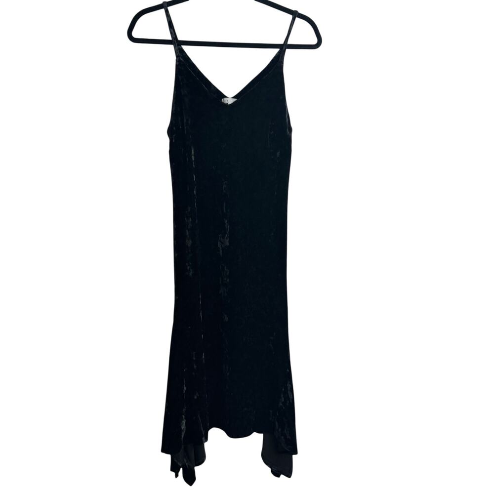 Leith Crushed Velvet Midi V Neck Flared Hem Black Cocktail Dress Extra Small